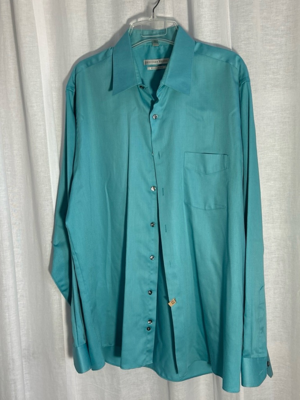 Geoffrey Beene Teal Long-Sleeve Button-Up Dress Shirt
